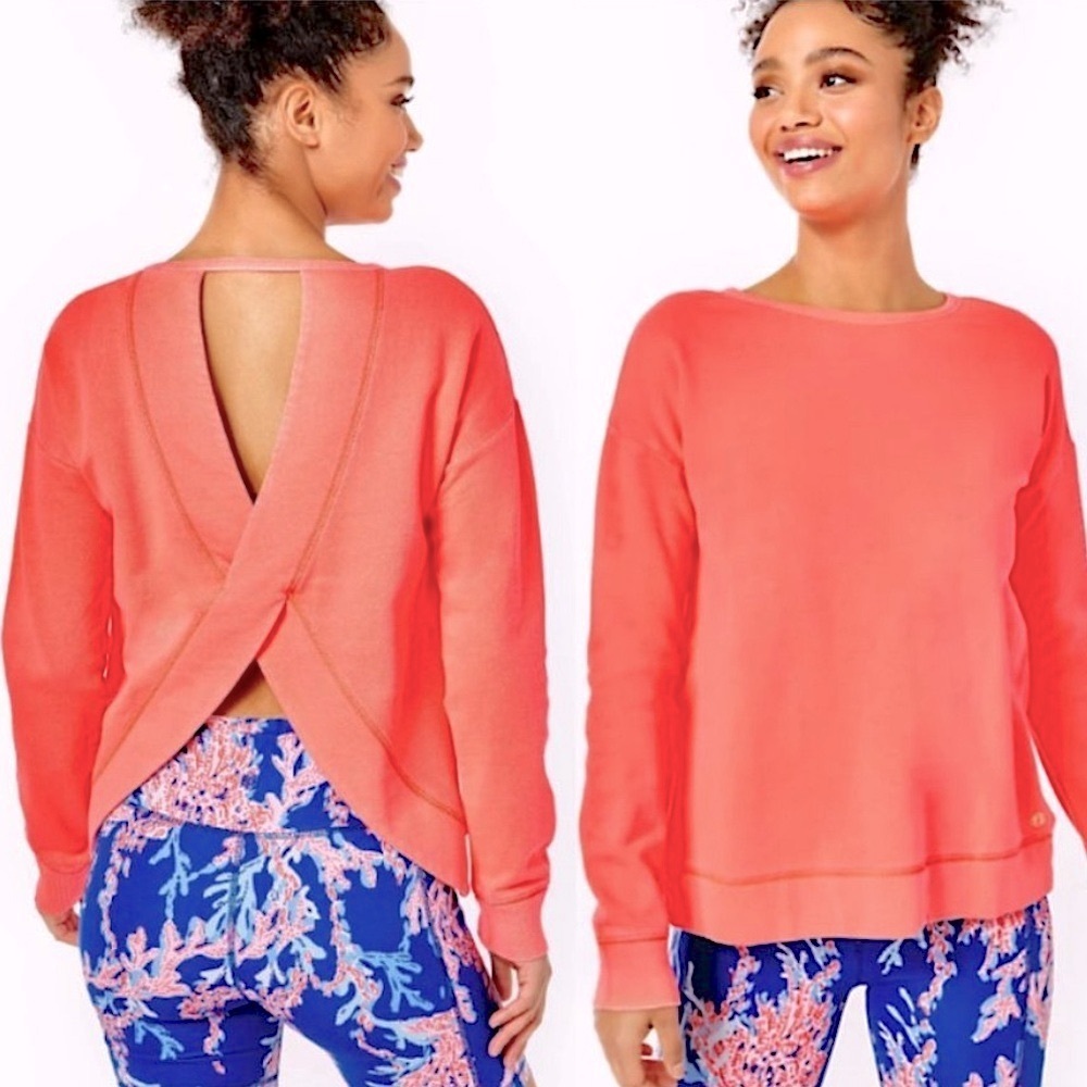 Lilly Pulitzer Luxletic Biscaya Cross-Back Open Back Sweatshirt Cayenne Coral L